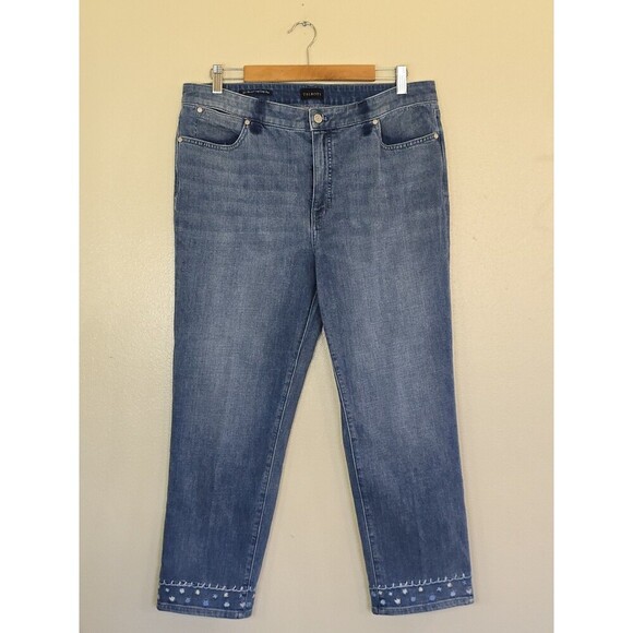Talbots Straight Leg Crop Jean Womens Size 12 Embroidered Hem Elba Wash - Picture 1 of 11